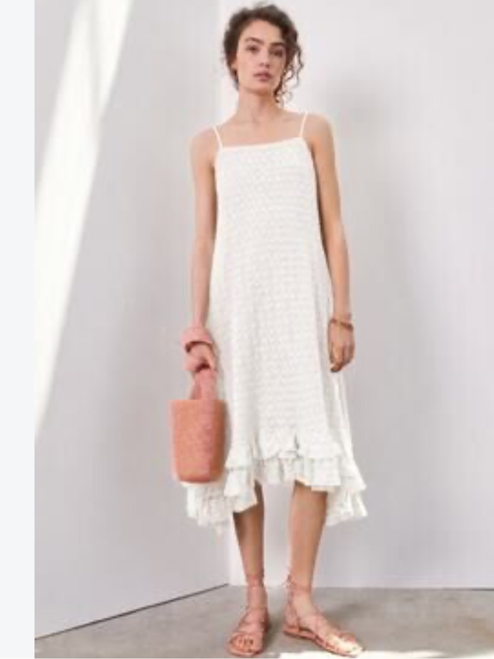 Anthropologie Ivory Lace Midi Slip Dress with Ruffled Hem